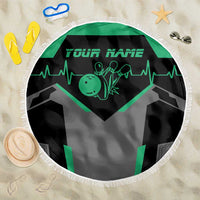 Personalized Bowling Heartbeat Team Beach Blanket For Bowlers Green and Gray - Wonder Print Shop