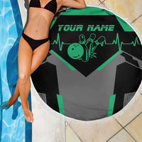 Personalized Bowling Heartbeat Team Beach Blanket For Bowlers Green and Gray - Wonder Print Shop