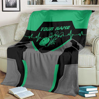 Personalized Bowling Heartbeat Team Blanket For Bowlers Green and Gray - Wonder Print Shop