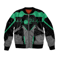 Personalized Bowling Heartbeat Team Bomber Jacket For Bowlers Green and Gray - Wonder Print Shop