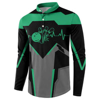 Personalized Bowling Heartbeat Team Button Sweatshirt For Bowlers Green and Gray - Wonder Print Shop