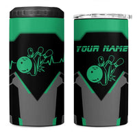 Personalized Bowling Heartbeat Team 4 in 1 Can Cooler Tumbler For Bowlers Green and Gray - Wonder Print Shop