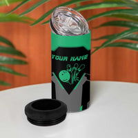 Personalized Bowling Heartbeat Team 4 in 1 Can Cooler Tumbler For Bowlers Green and Gray - Wonder Print Shop