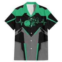 Personalized Bowling Heartbeat Team Family Matching Mermaid Dress and Hawaiian Shirt For Bowlers Green and Gray - Wonder Print Shop