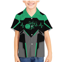 Personalized Bowling Heartbeat Team Family Matching Mermaid Dress and Hawaiian Shirt For Bowlers Green and Gray - Wonder Print Shop