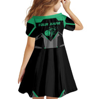 Personalized Bowling Heartbeat Team Family Matching Off The Shoulder Long Sleeve Dress and Hawaiian Shirt For Bowlers Green and Gray - Wonder Print Shop