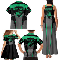 Personalized Bowling Heartbeat Team Family Matching Tank Maxi Dress and Hawaiian Shirt For Bowlers Green and Gray - Wonder Print Shop