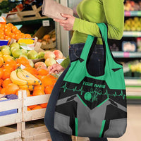 Personalized Bowling Heartbeat Team Grocery Bag For Bowlers Green and Gray - Wonder Print Shop