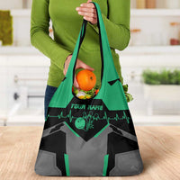 Personalized Bowling Heartbeat Team Grocery Bag For Bowlers Green and Gray - Wonder Print Shop