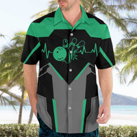 Personalized Bowling Heartbeat Team Hawaiian Shirt For Bowlers Green and Gray - Wonder Print Shop