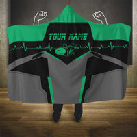 Personalized Bowling Heartbeat Team Hooded Blanket For Bowlers Green and Gray - Wonder Print Shop