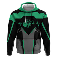 Personalized Bowling Heartbeat Team Hoodie For Bowlers Green and Gray - Wonder Print Shop