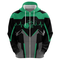 Personalized Bowling Heartbeat Team Hoodie For Bowlers Green and Gray - Wonder Print Shop