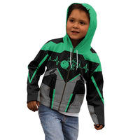Personalized Bowling Heartbeat Team Kid Hoodie For Bowlers Green and Gray - Wonder Print Shop
