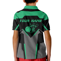 Personalized Bowling Heartbeat Team Kid Polo Shirt For Bowlers Green and Gray - Wonder Print Shop