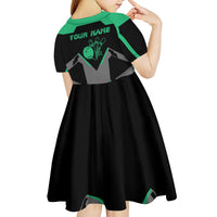 Personalized Bowling Heartbeat Team Kid Short Sleeve Dress For Bowlers Green and Gray - Wonder Print Shop