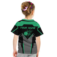 Personalized Bowling Heartbeat Team Kid T Shirt For Bowlers Green and Gray - Wonder Print Shop
