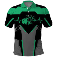 Personalized Bowling Heartbeat Team Polo Shirt For Bowlers Green and Gray - Wonder Print Shop