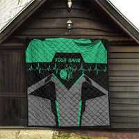 Personalized Bowling Heartbeat Team Quilt For Bowlers Green and Gray - Wonder Print Shop