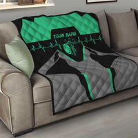 Personalized Bowling Heartbeat Team Quilt For Bowlers Green and Gray - Wonder Print Shop