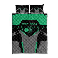 Personalized Bowling Heartbeat Team Quilt Bed Set For Bowlers Green and Gray - Wonder Print Shop