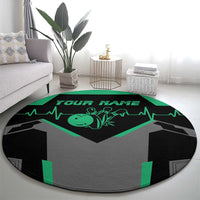 Personalized Bowling Heartbeat Team Round Carpet For Bowlers Green and Gray - Wonder Print Shop