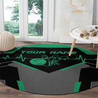 Personalized Bowling Heartbeat Team Round Carpet For Bowlers Green and Gray - Wonder Print Shop