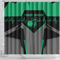 Personalized Bowling Heartbeat Team Shower Curtain For Bowlers Green and Gray - Wonder Print Shop