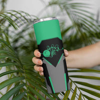 Personalized Bowling Heartbeat Team Skinny Tumbler For Bowlers Green and Gray - Wonder Print Shop