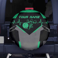 Personalized Bowling Heartbeat Team Spare Tire Cover For Bowlers Green and Gray - Wonder Print Shop