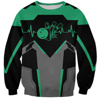 Personalized Bowling Heartbeat Team Sweatshirt For Bowlers Green and Gray - Wonder Print Shop