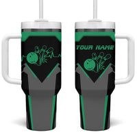 Personalized Bowling Heartbeat Team Tumbler With Handle For Bowlers Green and Gray - Wonder Print Shop