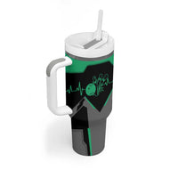 Personalized Bowling Heartbeat Team Tumbler With Handle For Bowlers Green and Gray - Wonder Print Shop