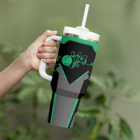 Personalized Bowling Heartbeat Team Tumbler With Handle For Bowlers Green and Gray - Wonder Print Shop
