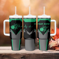 Personalized Bowling Heartbeat Team Tumbler With Handle For Bowlers Green and Gray - Wonder Print Shop