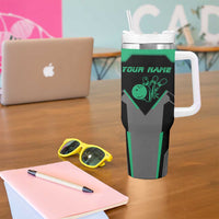 Personalized Bowling Heartbeat Team Tumbler With Handle For Bowlers Green and Gray - Wonder Print Shop