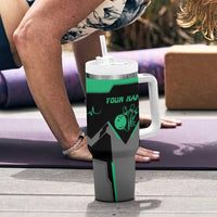 Personalized Bowling Heartbeat Team Tumbler With Handle For Bowlers Green and Gray - Wonder Print Shop