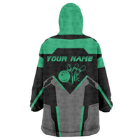Personalized Bowling Heartbeat Team Wearable Blanket Hoodie For Bowlers Green and Gray - Wonder Print Shop