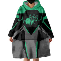 Personalized Bowling Heartbeat Team Wearable Blanket Hoodie For Bowlers Green and Gray - Wonder Print Shop