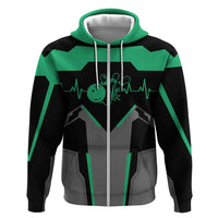 Personalized Bowling Heartbeat Team Zip Hoodie For Bowlers Green and Gray - Wonder Print Shop