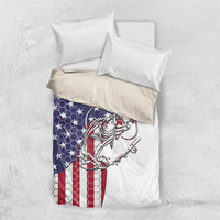 American Flag Bass Fishing Bedding Set Fishing Rod and Patriotic Red White and Blue Theme - Wonder Print Shop