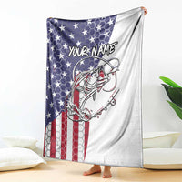 American Flag Bass Fishing Blanket Fishing Rod and Patriotic Red White and Blue Theme - Wonder Print Shop