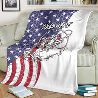 American Flag Bass Fishing Blanket Fishing Rod and Patriotic Red White and Blue Theme - Wonder Print Shop