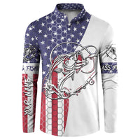 American Flag Bass Fishing Button Sweatshirt Fishing Rod and Patriotic Red White and Blue Theme - Wonder Print Shop