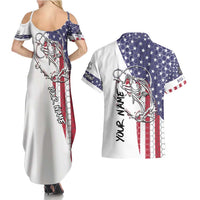 American Flag Bass Fishing Couples Matching Summer Maxi Dress and Hawaiian Shirt Fishing Rod and Patriotic Red White and Blue Theme - Wonder Print Shop