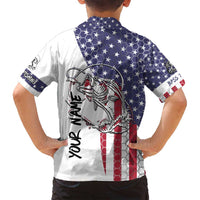 American Flag Bass Fishing Family Matching Long Sleeve Bodycon Dress and Hawaiian Shirt Fishing Rod and Patriotic Red White and Blue Theme - Wonder Print Shop