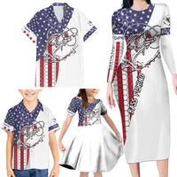 American Flag Bass Fishing Family Matching Long Sleeve Bodycon Dress and Hawaiian Shirt Fishing Rod and Patriotic Red White and Blue Theme - Wonder Print Shop