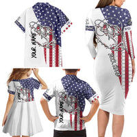 American Flag Bass Fishing Family Matching Long Sleeve Bodycon Dress and Hawaiian Shirt Fishing Rod and Patriotic Red White and Blue Theme - Wonder Print Shop