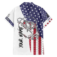 American Flag Bass Fishing Family Matching Off Shoulder Short Dress and Hawaiian Shirt Fishing Rod and Patriotic Red White and Blue Theme - Wonder Print Shop