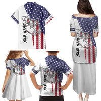 American Flag Bass Fishing Family Matching Puletasi and Hawaiian Shirt Fishing Rod and Patriotic Red White and Blue Theme - Wonder Print Shop